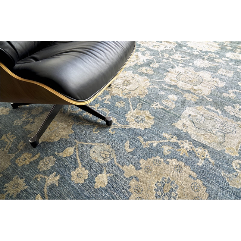 Museum Hand-Knotted Bamboo Silk Blue 9'x12' Area Rug