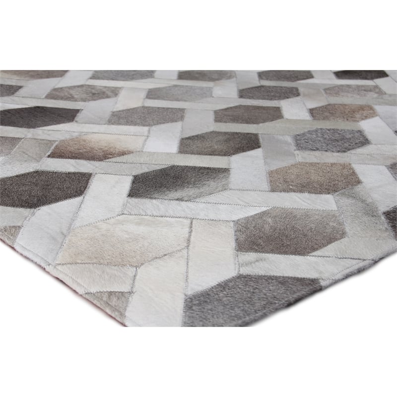 Natural Hide Hand-Tufted Leather Hide Gray/Silver 9'6