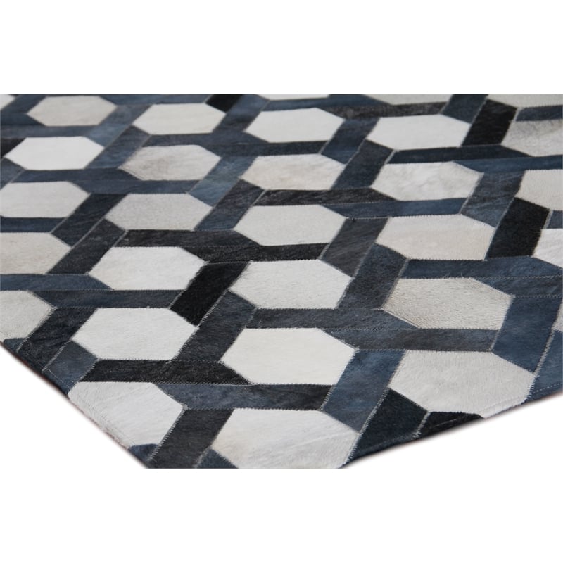 Natural Hide Hand-Tufted Leather Hide Silver/Blue 11'6