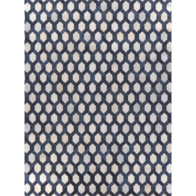 Natural Hide Hand-Tufted Leather Hide Silver/Blue 9'6