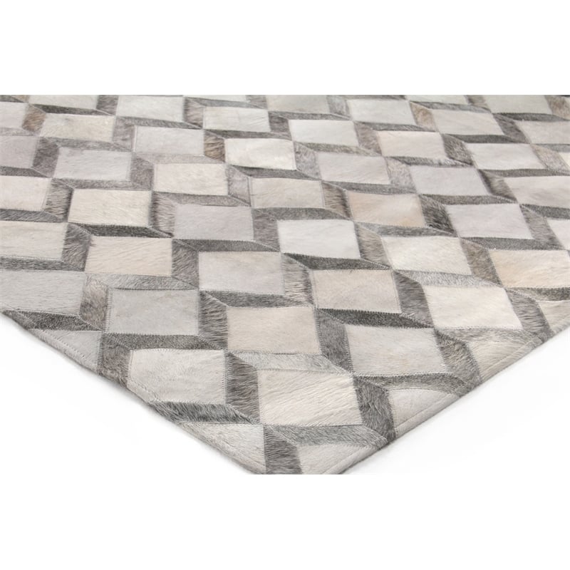 Natural Hide Hand-Tufted Leather Hide Ivory/Silver 5'x8' Area Rug