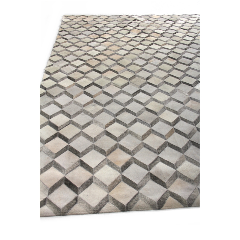 Natural Hide Hand-Tufted Leather Hide Ivory/Silver 5'x8' Area Rug