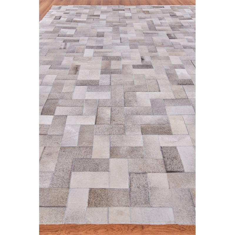 Natural Hide Hand-Tufted Leather Hide Silver 11'6