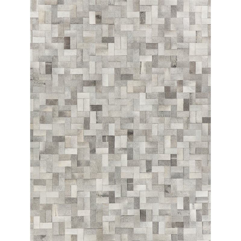 Natural Hide Hand-Tufted Leather Hide Silver 11'6