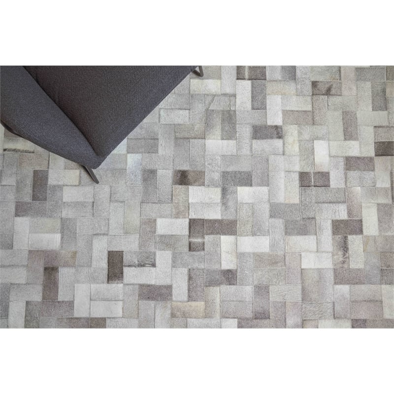 Natural Hide Hand-Tufted Leather Hide Silver 9'6