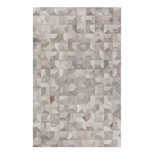 Natural Hide Hand-Tufted Leather Hide Silver 5'x8' Area Rug