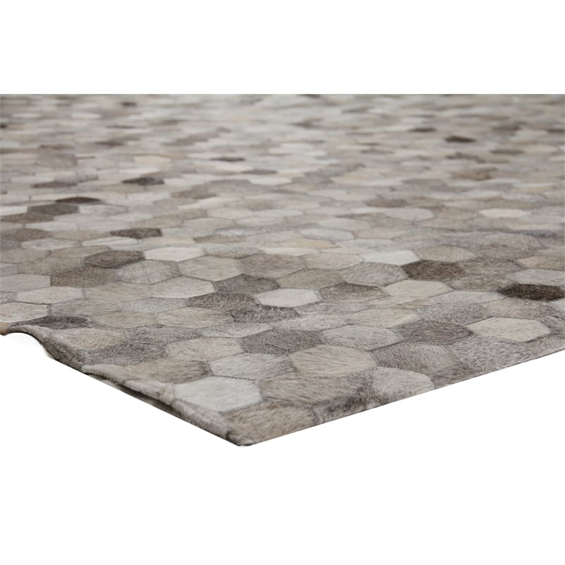 Natural Hide Hand-Tufted Leather Hide Silver/Multi 5'x8' Area Rug