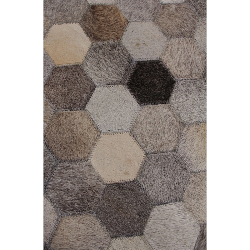 Natural Hide Hand-Tufted Leather Hide Silver/Multi 5'x8' Area Rug