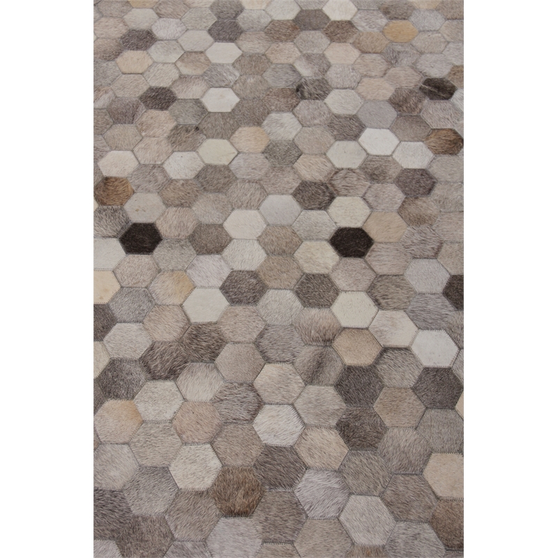 Natural Hide Hand-Tufted Leather Hide Silver/Multi 5'x8' Area Rug