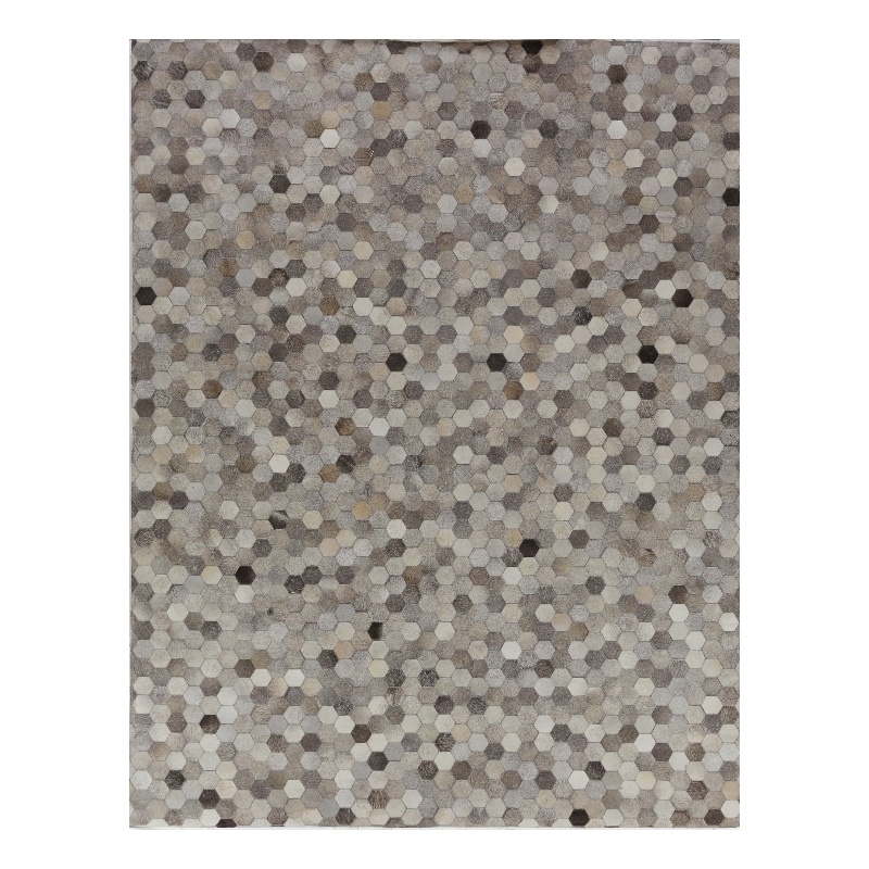 Natural Hide Hand-Tufted Leather Hide Silver/Multi 5'x8' Area Rug