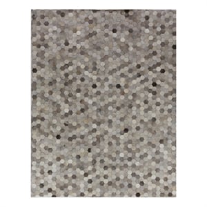 Natural Hide Hand-Tufted Leather Hide Silver/Multi 5'x8' Area Rug