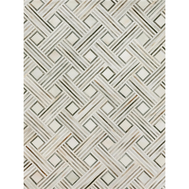 Natural Hide Hand-Tufted Leather Hide Silver/Ivory 5'x8' Area Rug
