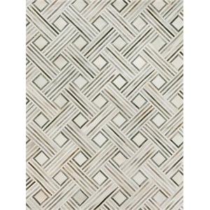 Natural Hide Hand-Tufted Leather Hide Silver/Ivory 5'x8' Area Rug