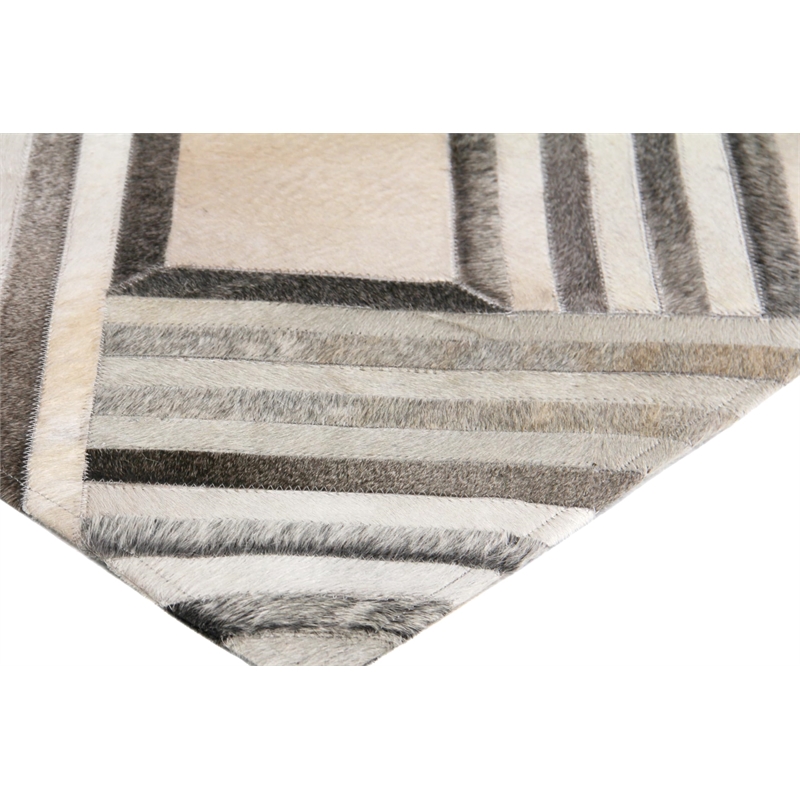 Natural Hide Hand-Tufted Leather Hide Silver/Ivory 5'x8' Area Rug
