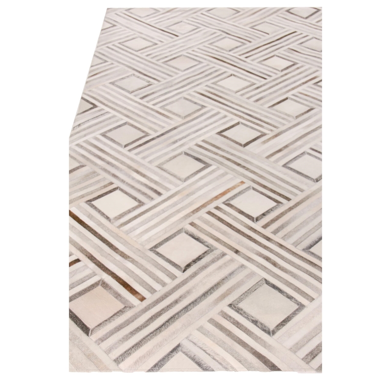 Natural Hide Hand-Tufted Leather Hide Silver/Ivory 5'x8' Area Rug