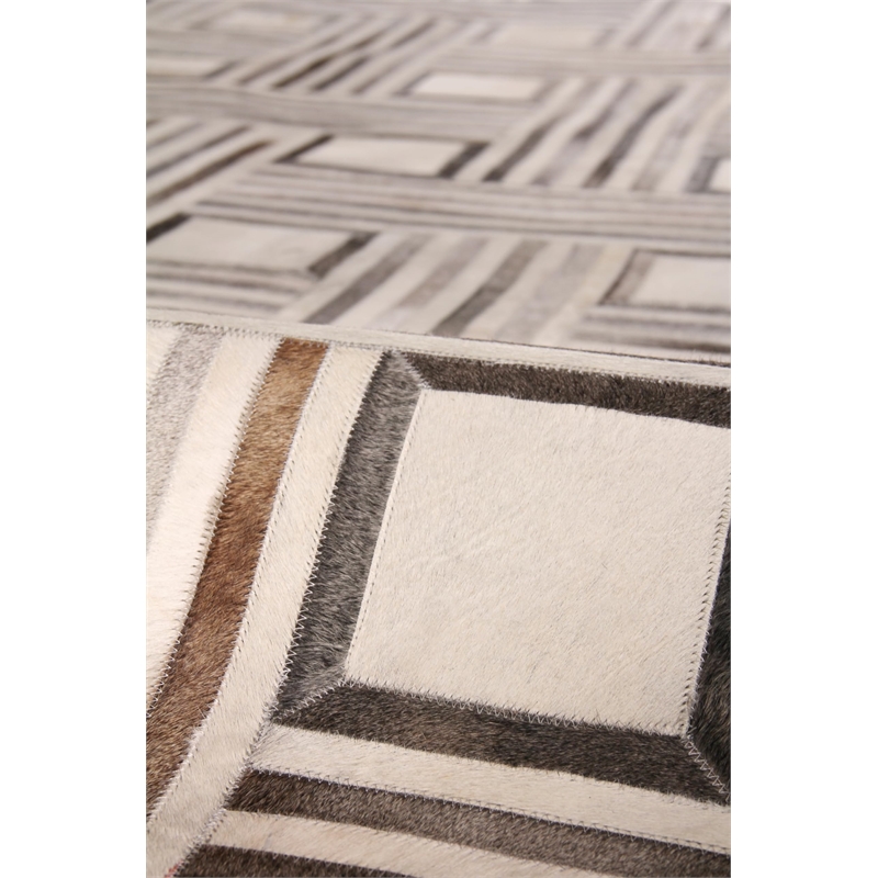 Natural Hide Hand-Tufted Leather Hide Silver/Ivory 5'x8' Area Rug