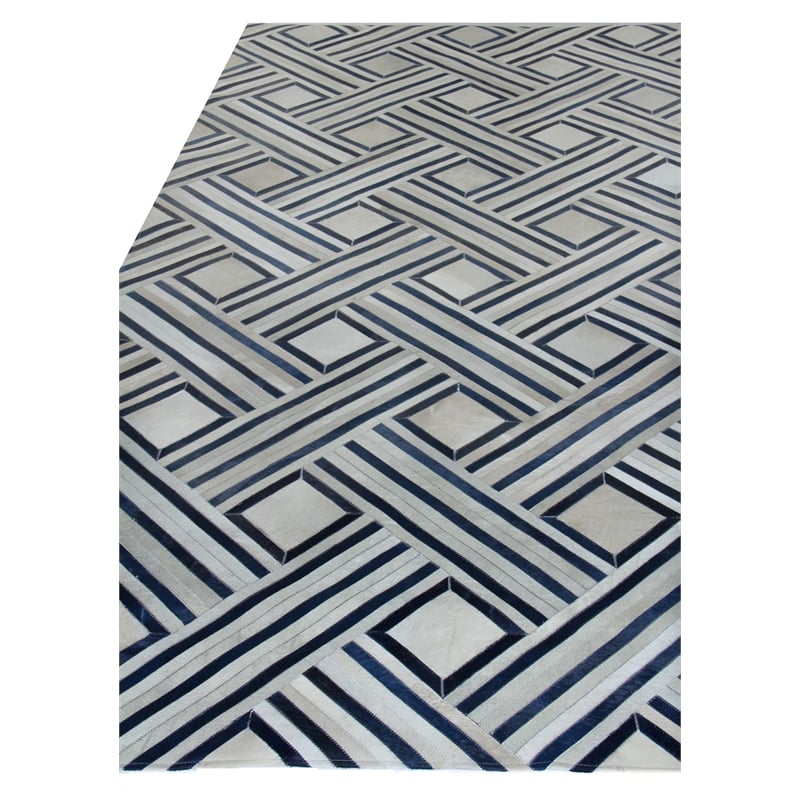 Natural Hide Hand-Tufted Leather Hide Ivory/Blue/Multi 5'x8' Area Rug