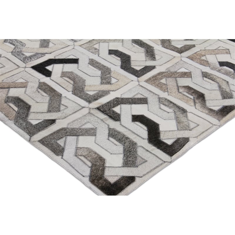 Natural Hide Hand-Tufted Leather Hide Ivory/Silver/Medium Gray 8'x10' Area Rug