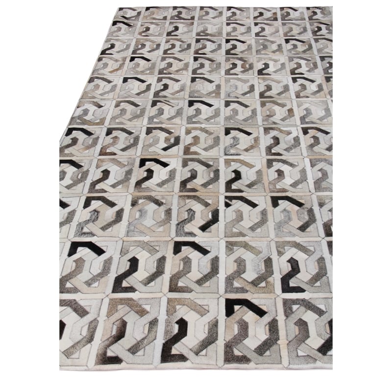 Natural Hide Hand-Tufted Leather Hide Ivory/Silver/Medium Gray 8'x11' Area Rug