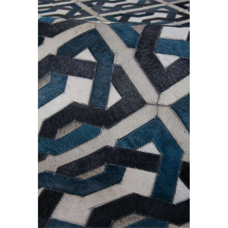 Natural Hide Hand-Tufted Leather Hide Ivory/Navy/Blue 5'x8' Area Rug