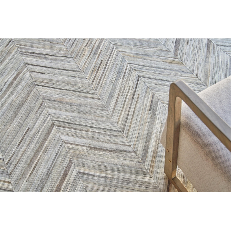 Natural Hide Hand-Tufted Leather Hide Silver 5'x7' Area Rug