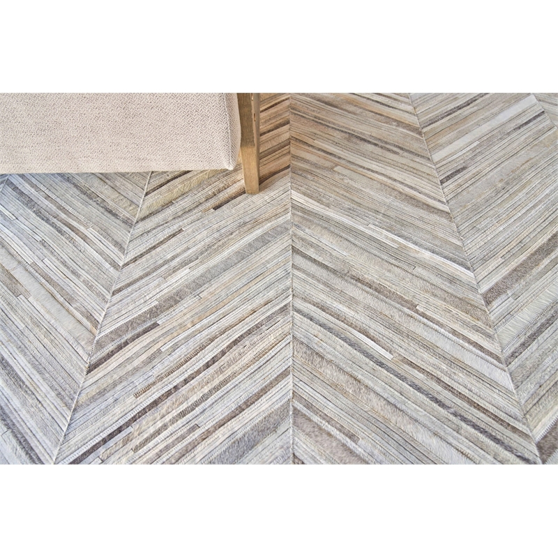Natural Hide Hand-Tufted Leather Hide Silver 5'x7' Area Rug
