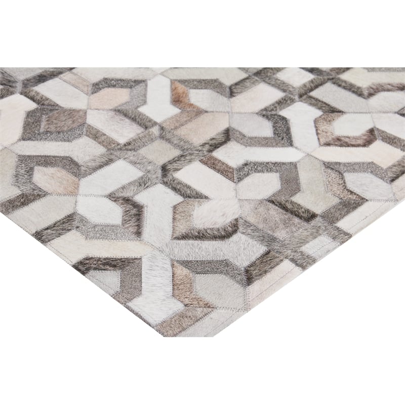 Natural Hide Hand-Tufted Leather Hide Silver/Ivory 5'x8' Area Rug