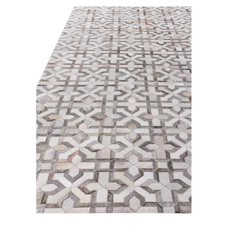 Natural Hide Hand-Tufted Leather Hide Silver/Ivory 5'x8' Area Rug