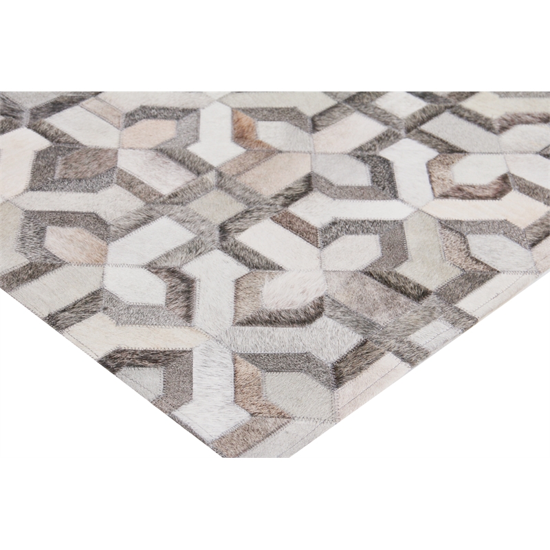 Natural Hide Hand-Tufted Leather Hide Silver/Ivory 8'x10' Area Rug