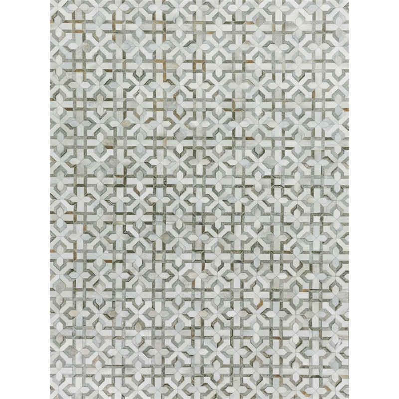 Natural Hide Hand-Tufted Leather Hide Silver/Ivory 8'x10' Area Rug