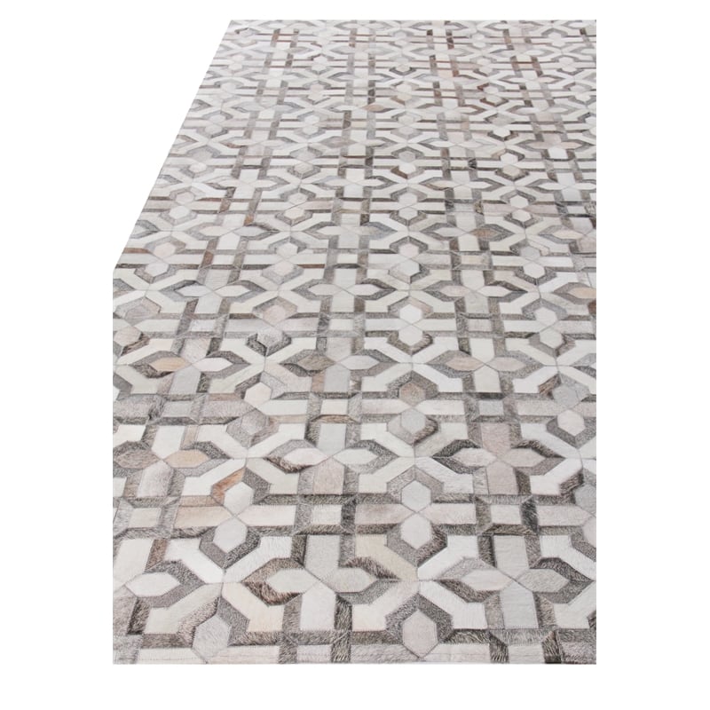 Natural Hide Hand-Tufted Leather Hide Silver/Ivory 8'x11' Area Rug