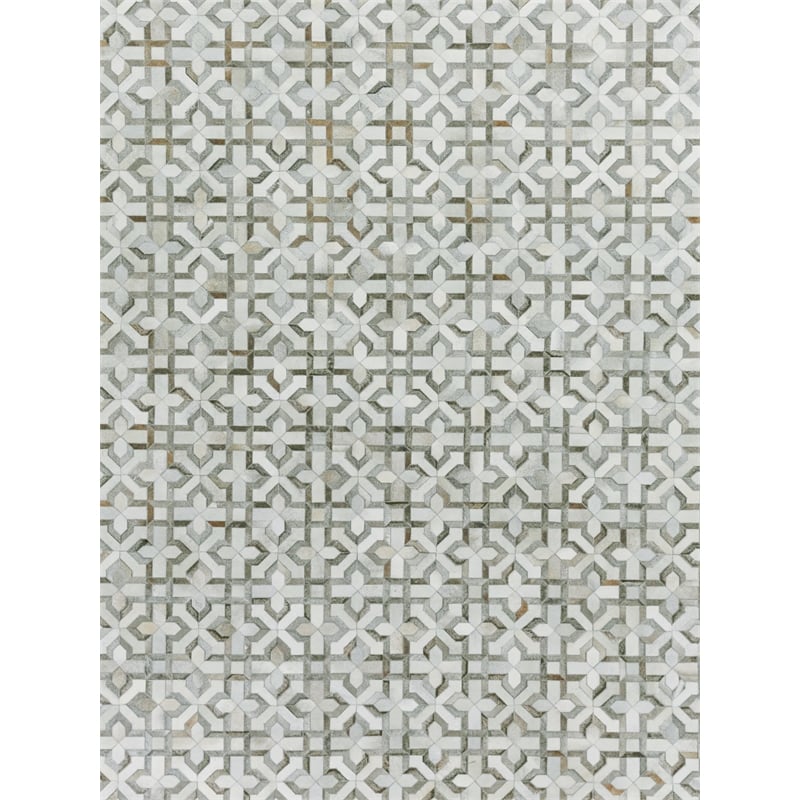 Natural Hide Hand-Tufted Leather Hide Silver/Ivory 8'x11' Area Rug