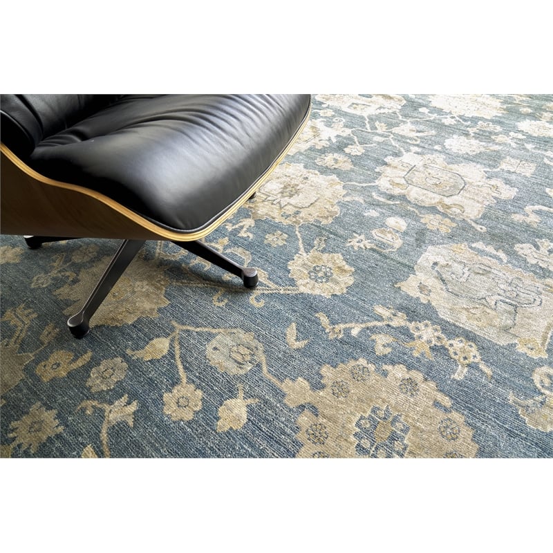 Museum Hand-Knotted Bamboo Silk Blue 10'x14' Area Rug