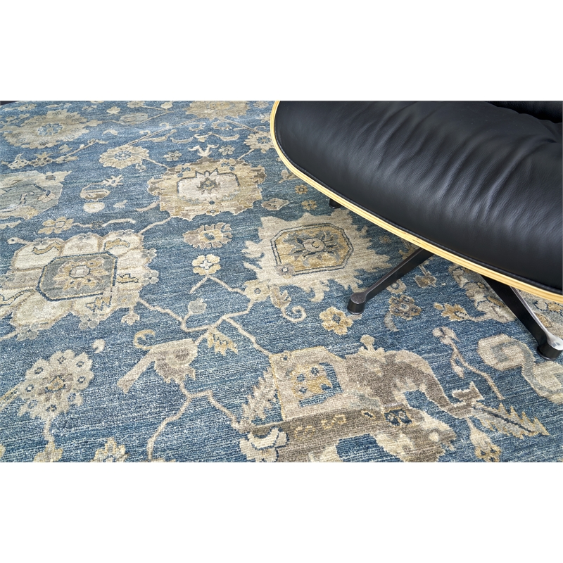 Museum Hand-Knotted Bamboo Silk Blue 10'x14' Area Rug