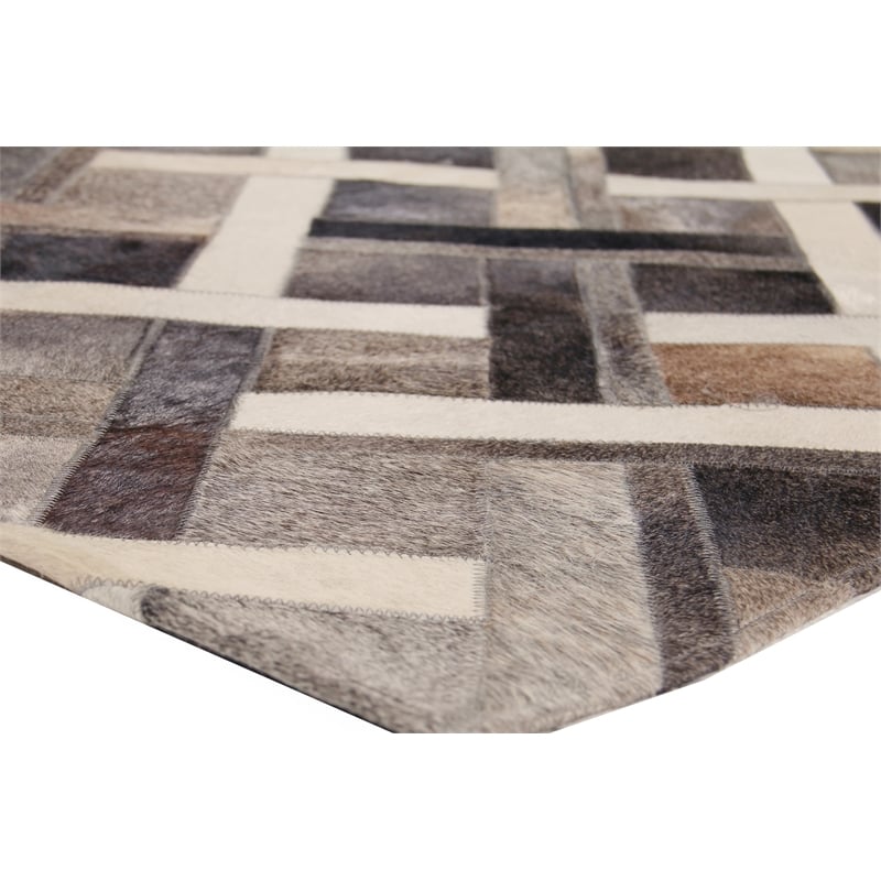 Natural Hide Hand-Tufted Leather Hide Ivory/Gray 5'x8' Area Rug