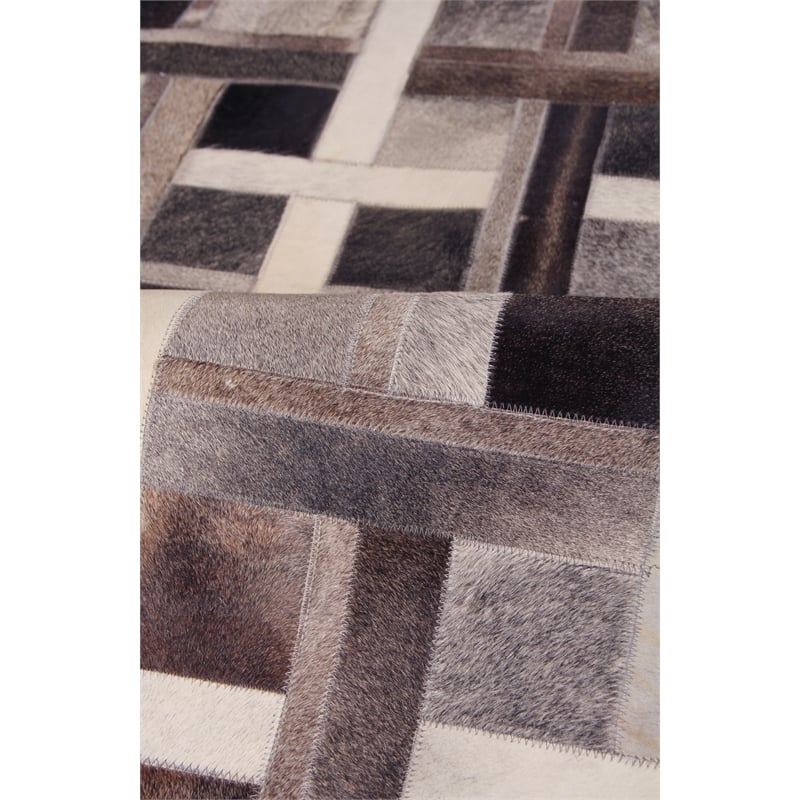 Natural Hide Hand-Tufted Leather Hide Ivory/Gray 5'x8' Area Rug