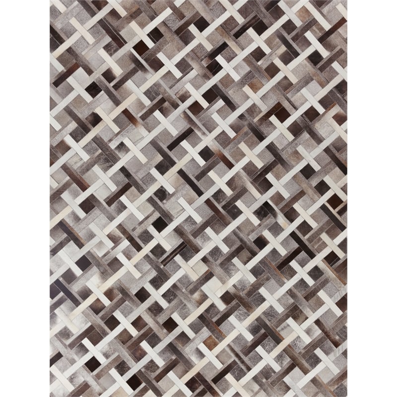 Natural Hide Hand-Tufted Leather Hide Ivory/Gray 5'x8' Area Rug