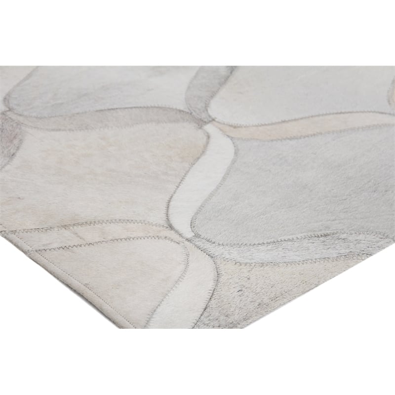 Natural Hide Hand-Tufted Leather Hide Silver/Ivory 9'6