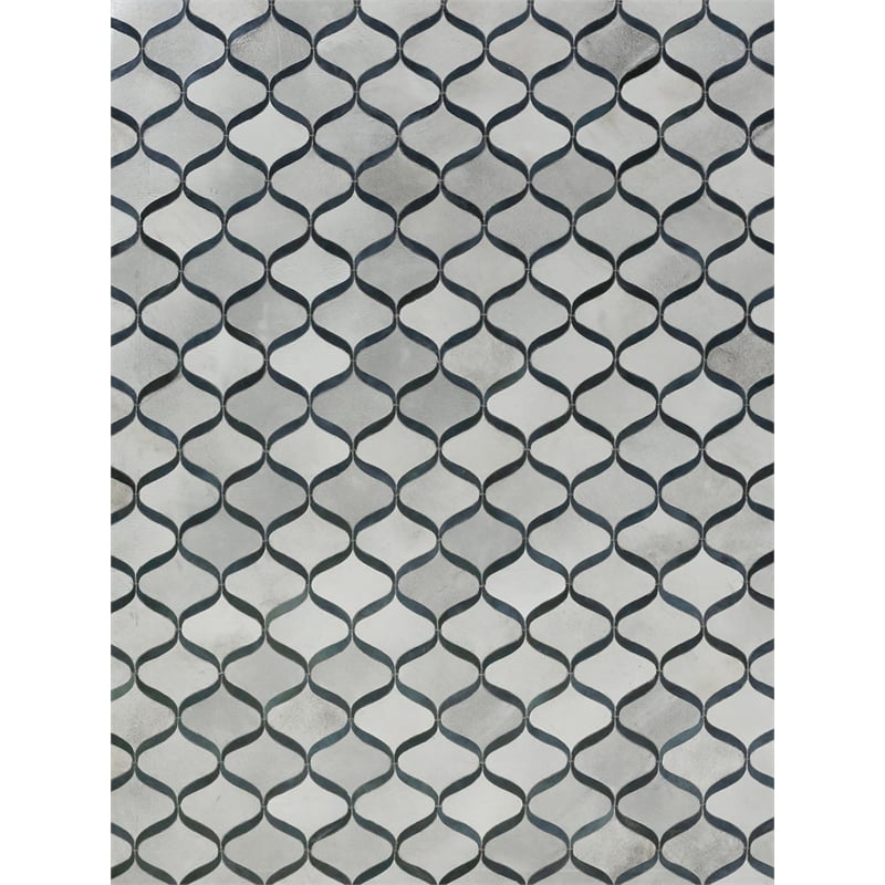Natural Hide Hand-Tufted Leather Hide Silver/Blue 4'6