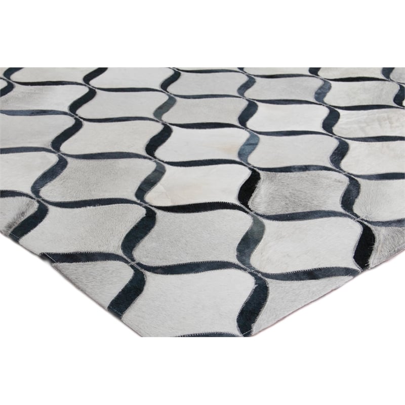 Natural Hide Hand-Tufted Leather Hide Silver/Blue 4'6