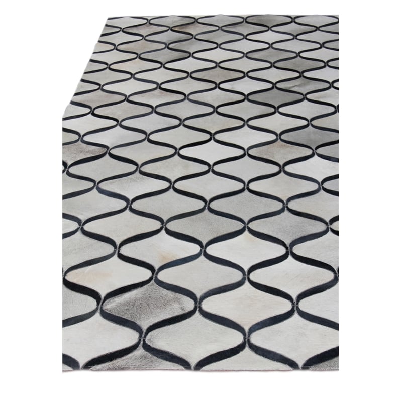 Natural Hide Hand-Tufted Leather Hide Silver/Blue 4'6