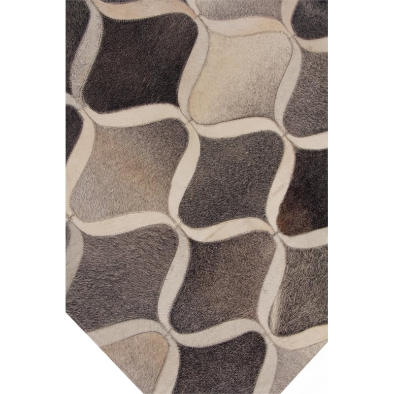 Natural Hide Hand-Tufted Leather Hide Silver/Blue 4'6