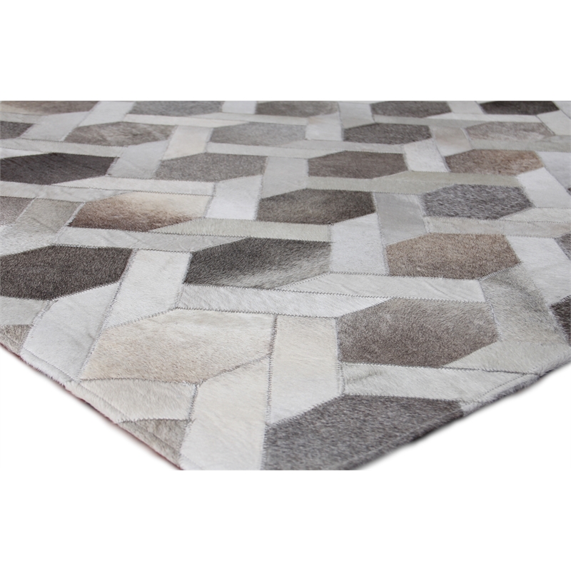 Natural Hide Hand-Tufted Leather Hide Gray/Silver 5'x8' Area Rug