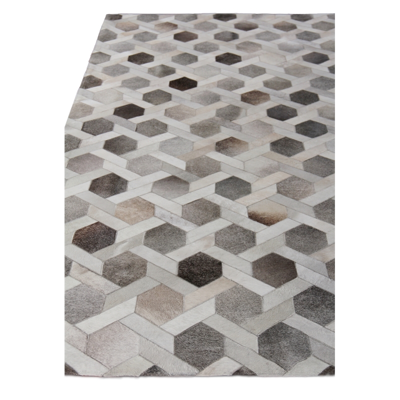 Natural Hide Hand-Tufted Leather Hide Gray/Silver 5'x8' Area Rug