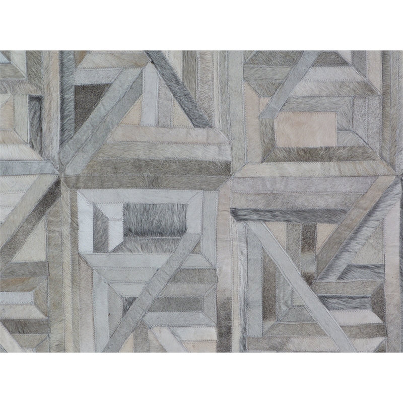 Natural Hide Hand-Tufted Leather Hide Silver/Ivory 8'x10' Area Rug