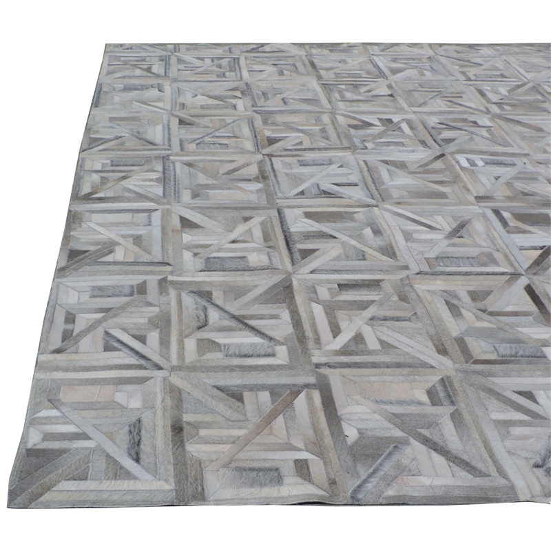 Natural Hide Hand-Tufted Leather Hide Silver/Ivory 8'x10' Area Rug