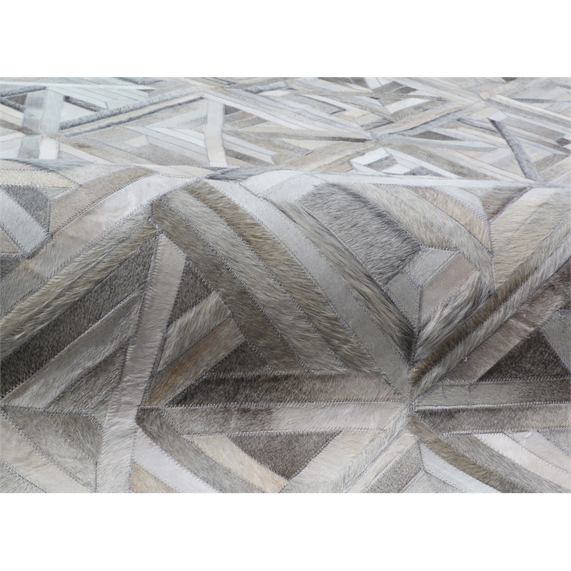 Natural Hide Hand-Tufted Leather Hide Silver/Ivory 8'x10' Area Rug