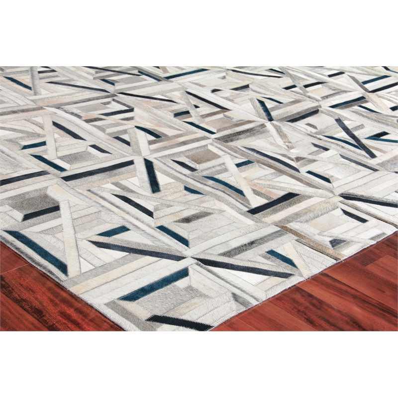Natural Hide Hand-Tufted Leather Hide Silver/Blue 13'x14' Area Rug