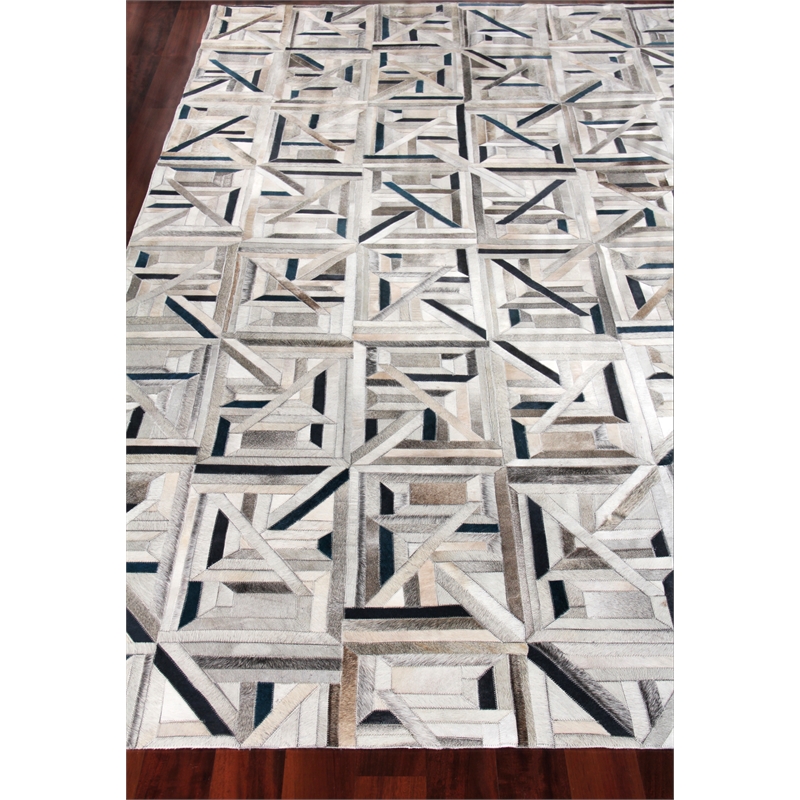 Natural Hide Hand-Tufted Leather Hide Silver/Blue 13'x14' Area Rug