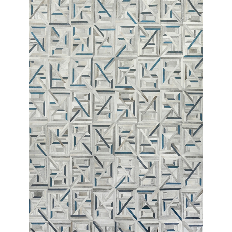 Natural Hide Hand-Tufted Leather Hide Silver/Blue 13'x14' Area Rug